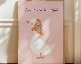 Boho Goose Nursery Print, Whimsical Animal Kids Room Decor