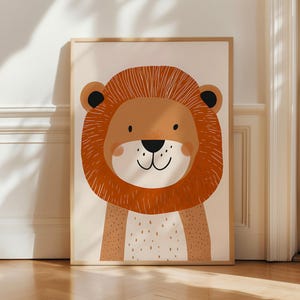 Lion nursery wall art, safari animal kids print, baby boy room decor, cute lion illustration, neutral jungle nursery poster, playroom decor