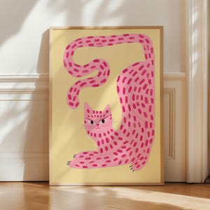 Arte de pared de guardería de safari, estampado de jungla de leopardo rosa, decoración de guardería de gato salvaje, póster divertido para habitación infantil, ilustración de animales para habitación de bebé
