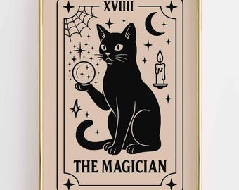 Tarotkortstryck för trollkarlskatt, häxig Halloweendekoration