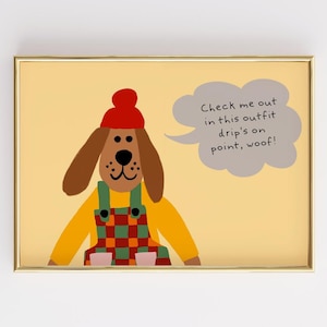 Funny Dog Wall Art, Hipster Dog Print for Kids Room, Cute Animal Poster, Stylish Puppy Nursery Decor, Colorful Pet Illustration Art
