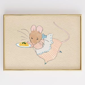 Vintage Maus Illustration, Cottagecore Druck, wunderliche Tier Illustration, Süße Illustration, Französisches Bauernhaus Dekor