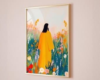 Jesus in Wildflower Field Print, Christian Home Decor