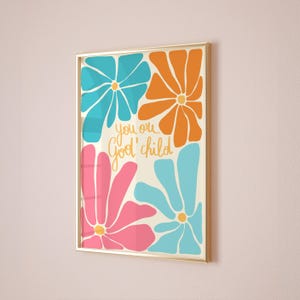 Decorazione murale con ragazza cristiana, decorazione con versi della Bibbia in stile preppy, stampa colorata sulla fede, poster del figlio di Dio, graziosa arte cristiana per adolescenti, stampa floreale luminosa