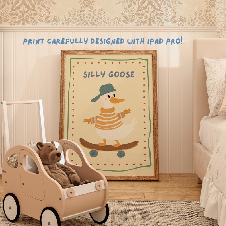 Boy Nursery Room Wall Art, Silly Goose Prints, Baby Room Decor, Neutral ...