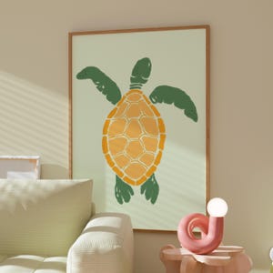 Stampa artistica da parete con tartaruga marina, decorazione con animali da spiaggia, poster estivo costiero per la cameretta dei bambini, opera d'arte preppy con oceano, stampa tropicale con tartaruga per la cameretta dei bambini.