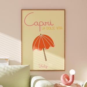 Stampa di viaggio a Capri, arte murale preppy, poster colorato, decorazioni per le vacanze estive, decorazioni per la camera preppy, stampa artistica da parete per dormitorio, arte murale costiera