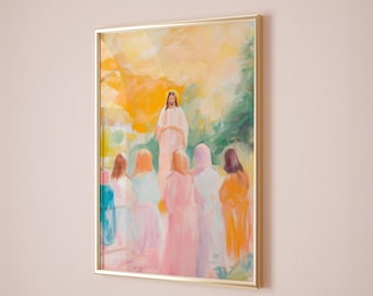 Jesus Teaching Art Print, Christian Pastel Home Decor