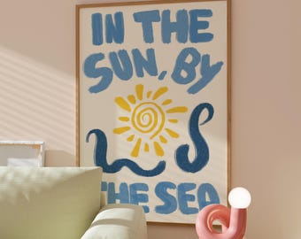 Stampa artistica "Casa sulla spiaggia al sole d'estate", decorazione murale a tema costiero