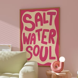 Trendy Summer Wall Art, Coastal Preppy Quote Print, Pink Beach Aesthetic Poster, Teen Girl Room Decor, Saltwater Ocean Vibe Artwork