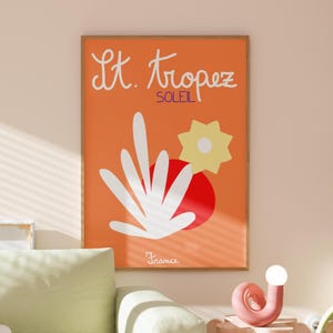 Stampa di viaggio di St. Tropez, stampa murale preppy, poster colorato, decorazioni per le vacanze estive, decorazioni per la camera preppy, stampa murale per dormitorio, stampa murale costiera