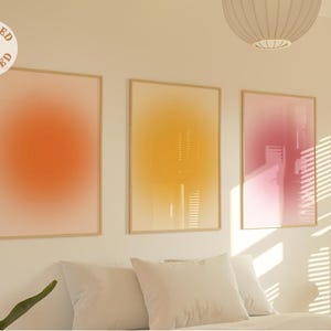 Set di 3 poster Aura positiva, poster spirituale, sfumatura granulosa, stampa sfumata, poster Aura colorato, arte murale alla moda, set per la salute mentale
