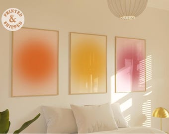 Gradient Aura Art Prints, Set of 3, Trendy Wall Decor