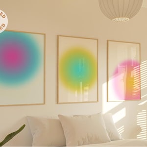 Set di 3 poster Aura positiva, poster spirituale, sfumatura granulosa, stampa sfumata, poster Aura colorato, arte murale alla moda, set per la salute mentale