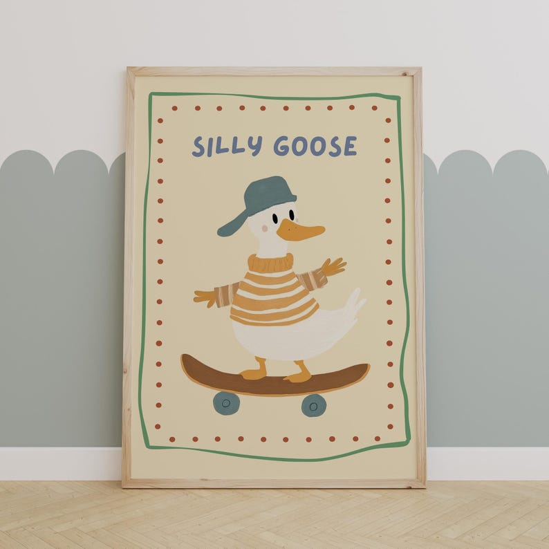 Boy Nursery Room Wall Art, Silly Goose Prints, Baby Room Decor, Neutral ...
