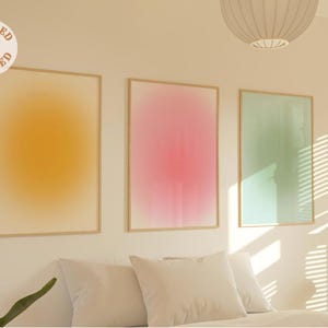 Set di 3 poster Aura positiva, poster spirituale, sfumatura granulosa, stampa sfumata, poster Aura colorato, arte murale alla moda, set per la salute mentale