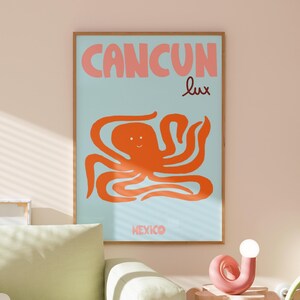 Cancun Travel Print, Preppy Wall Art, Colorful Poster, Summer Vacation Decor, Preppy Room Decor, Dorm Wall Art Print, Coastal Wall Art