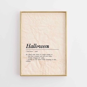 Funny Halloween Definition Wall Art, Spooky Dictionary Print, Halloween Decor for Entryway, Humorous Halloween Poster