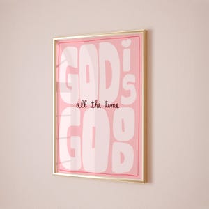Arte murale cristiana preppy, poster rosa della fede, decorazione per la cameretta di una bambina con Gesù, stampa estetica delle Scritture, citazioni spirituali per adolescenti, versetti della Bibbia