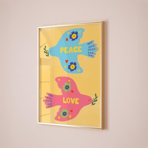 Decorazione murale cristiana "Pace e Amore", stampabile con colomba ispirata alla Bibbia, decorazioni colorate sulla fede, poster con le Scritture per bambini, opera d'arte spirituale Boho
