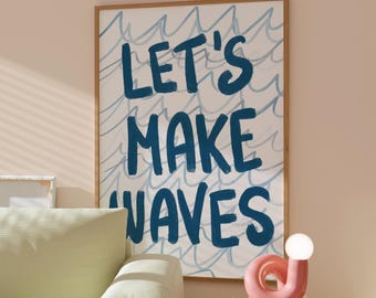 Stampa Let's Make Waves, arte costiera preppy, poster di sole estivo
