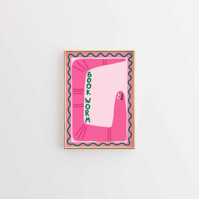Bookworm Frame Bookworm Print, Pink Worm Reading Art, Kids Book Nook Decor - Etsy