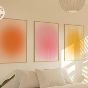 Set di 3 poster Aura positiva, poster spirituale, sfumatura granulosa, stampa sfumata, poster Aura colorato, arte murale alla moda, set per la salute mentale
