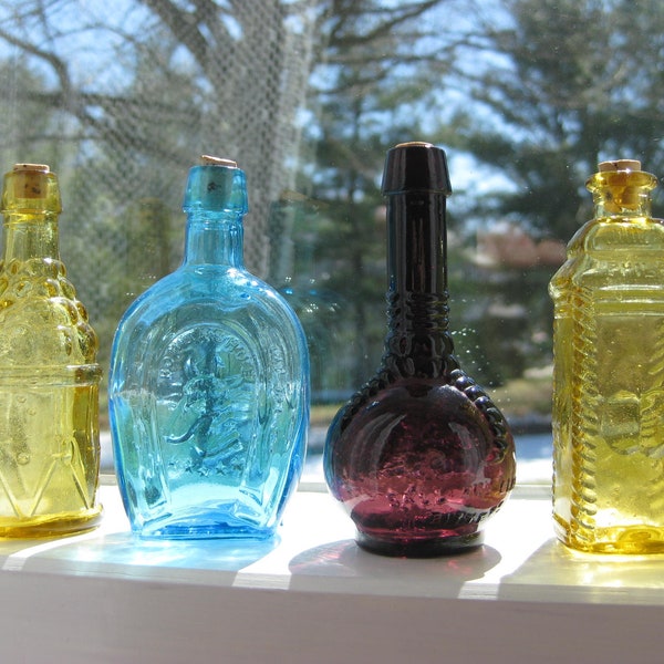 Four Vintage Colored Bottles / Miniature