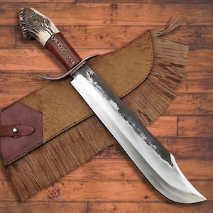 Handmade high carbon Steel Bowie knife Stag Horn Handle, Leather Sheath 18&#39;&#39; inches longer