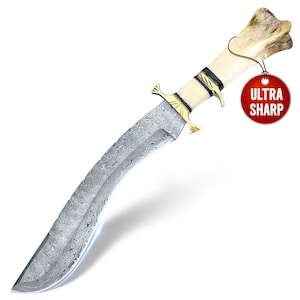 Handcrafted High Carbon Steel Bowie Knife: Stag Horn Handle, Leather Sheath
