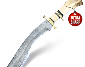 Handcrafted High Carbon Steel Bowie Knife: Stag Horn Handle, Leather Sheath