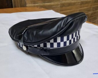 Gorra de cuero genuino de estilo militar, estilo motero, con visera, estilo policía, estilo gay, color negro