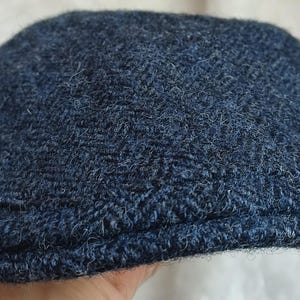 English cap,dark blue herringbone Harris tweed from the Glen Appin collection