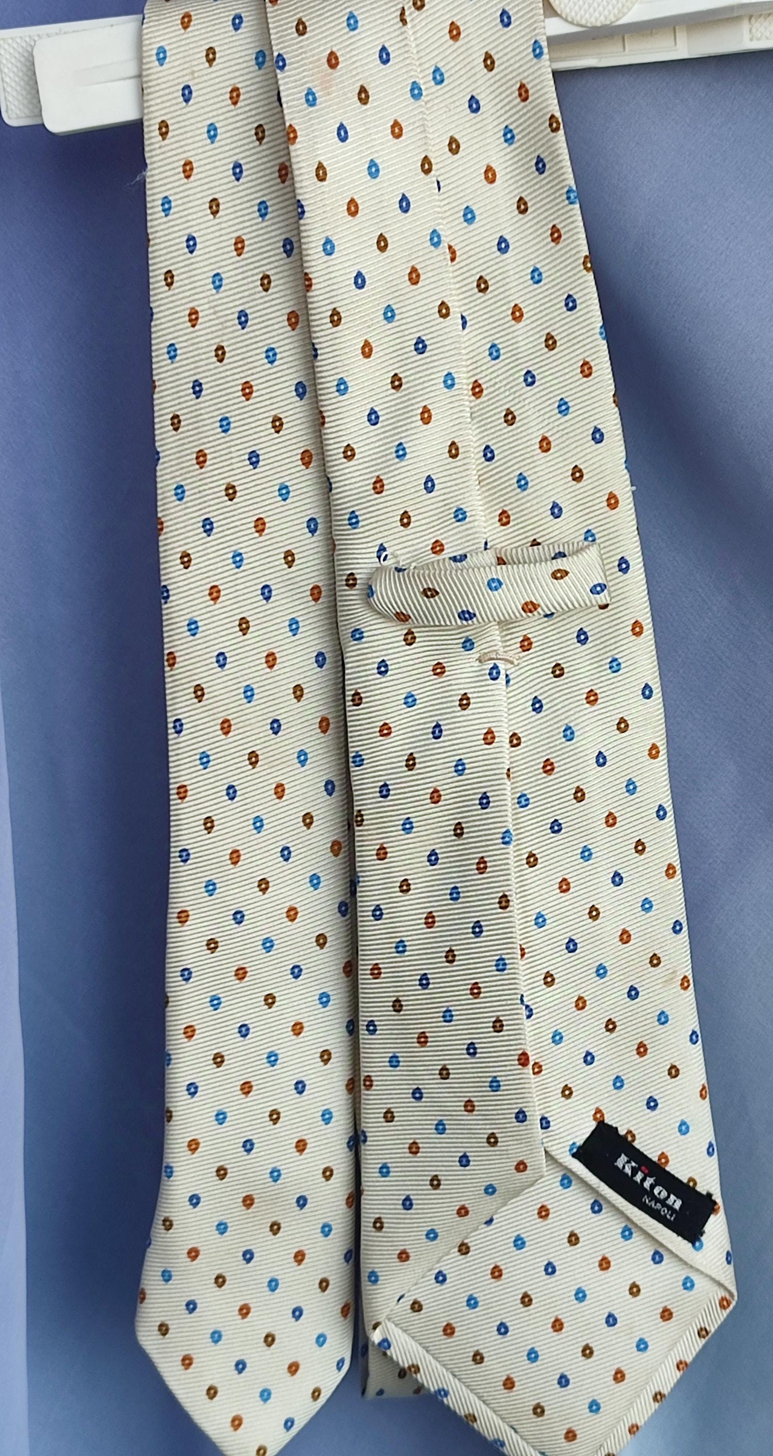 KITON Napoliキートン ブラウンウールシルクヘリンボーン織ネクタイ伊