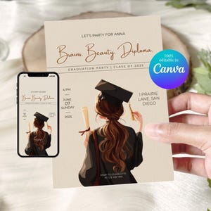 Modelo de convite para festa de formatura: turma de 2025, editável no Canva (download digital)