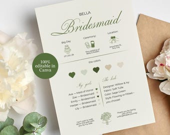 Editable Bridesmaid Info Card Template: Canva Bridal Party Guide (Digital Download)