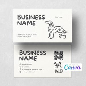 Bearbeitbare Visitenkartenvorlage für Haustierpflege - Süßer Hund Line Art - Canva-Visitenkarte für Haustierdienste - Druckbare Hundefriseurkarte - Zwei Größen