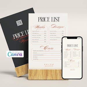 Modelo de Lista de Preços Editável para Salão de Beleza | Design de Cardápio Canva | Lista de Serviços para Imprimir | 5 x 7 pol, 14,8 x 21 cm, Digital