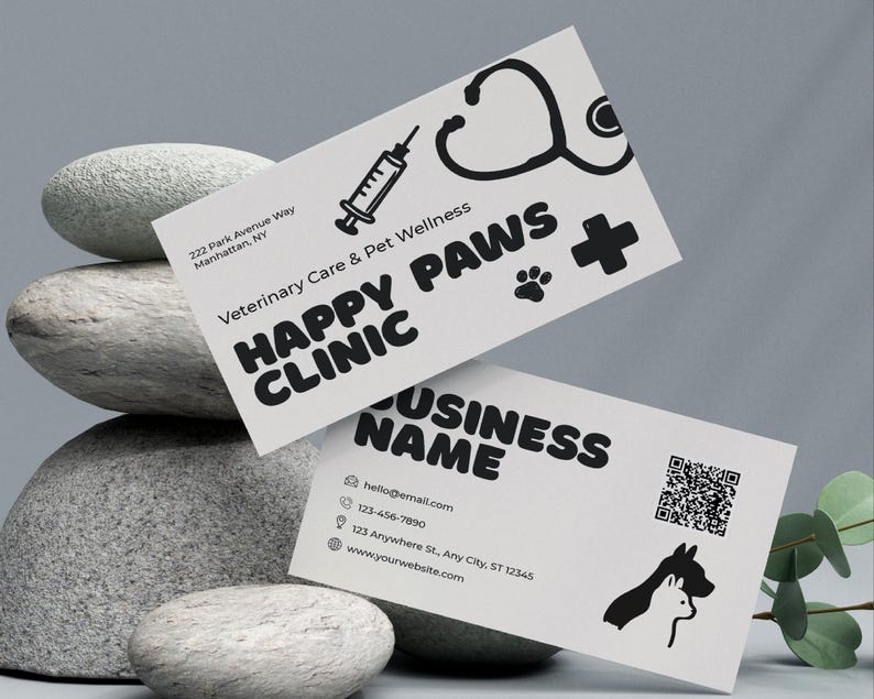Veterinary Business Card Template: Editable Pet Clinic Design (canva ...