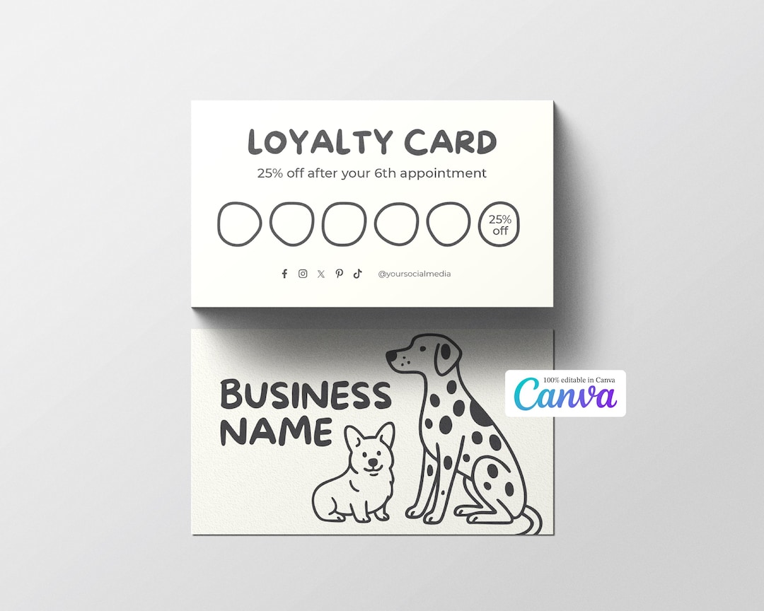 Image showcasing Dog Groomer Loyalty Card Template: Pet Business Reward (canva Editable ...