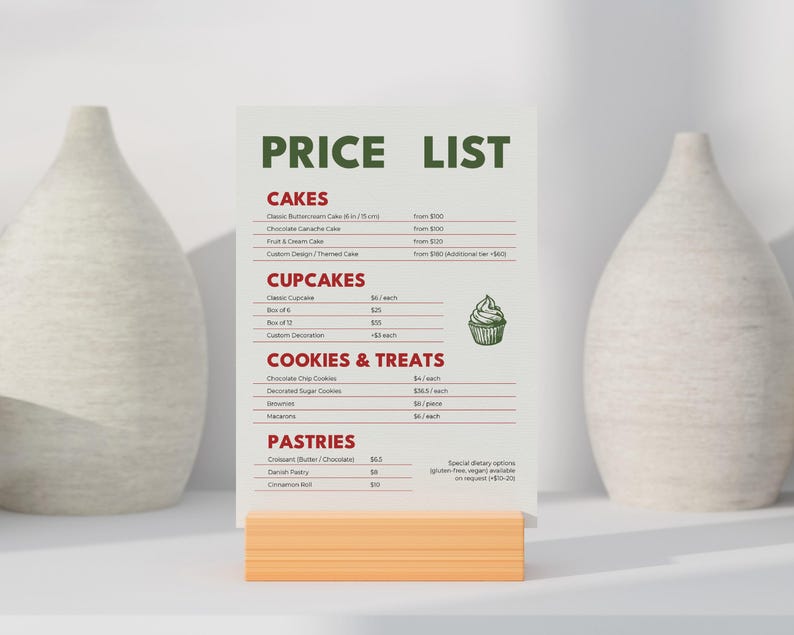 Bakery Price List Template: Editable Canva Menu (digital Download, 5x7 ...