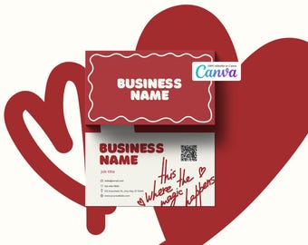 Editable Canva Business Card Template – Nail Tech & Beauty – Fun Red Design with Handwritten Quote – 2 Sizes – Printable