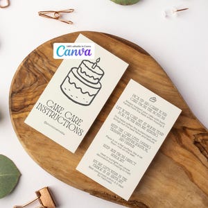 Kuchen Pflegeanweisungen Kartenvorlage | Bearbeitbare Canva Karte für Bäcker | Druckbare Kucheneinlage | Back-Business Dankeschön beachten