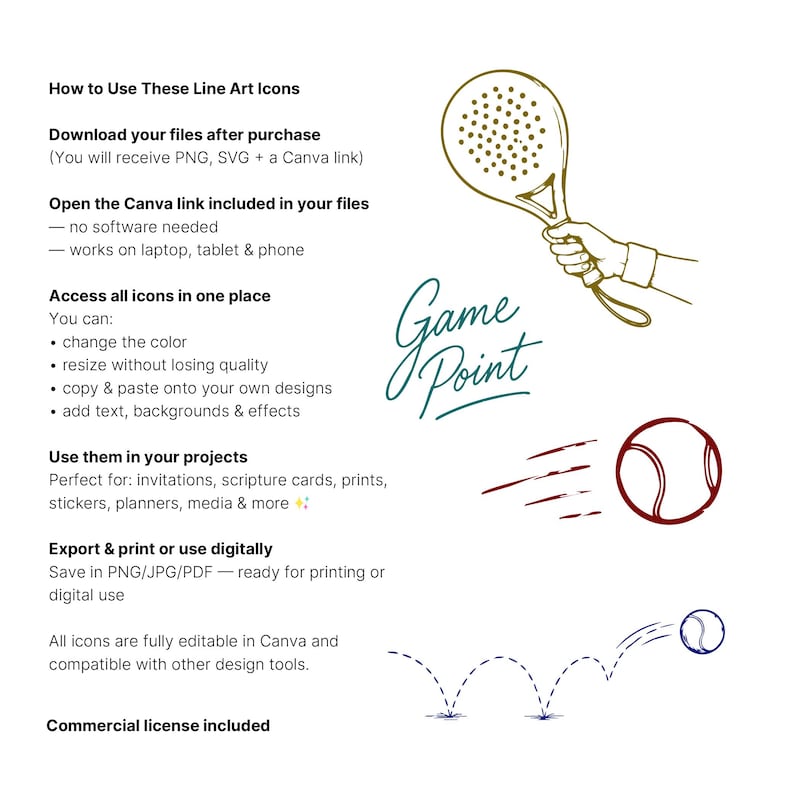 Padel Clipart Bundle SVG PNG Canva Elements, Hand Drawn Padel ...