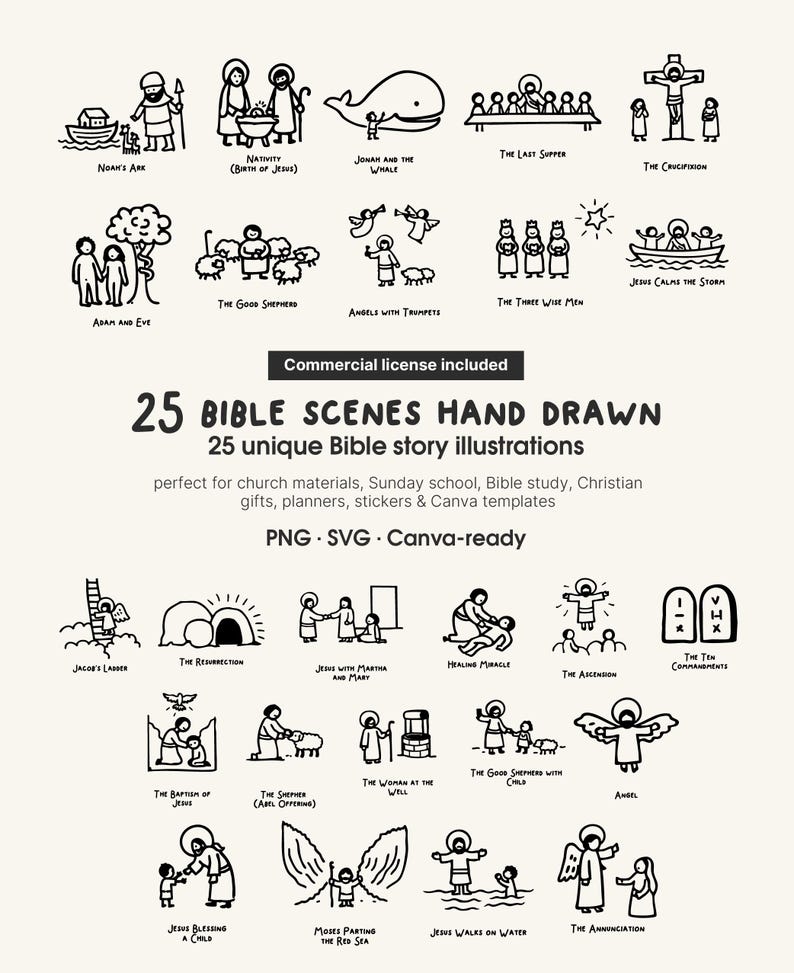 Bible Simple Image 25 Hand Drawn Bible Scene Illustrations | Minimal Line Art Icons (PNG ...