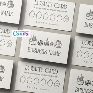 ベーカリー向け編集可能なポイントカードテンプレート | ケーキショップ向けCanvaパンチカード | 印刷可能なデザートリワードカード | スイートトリートポイントトラッカー