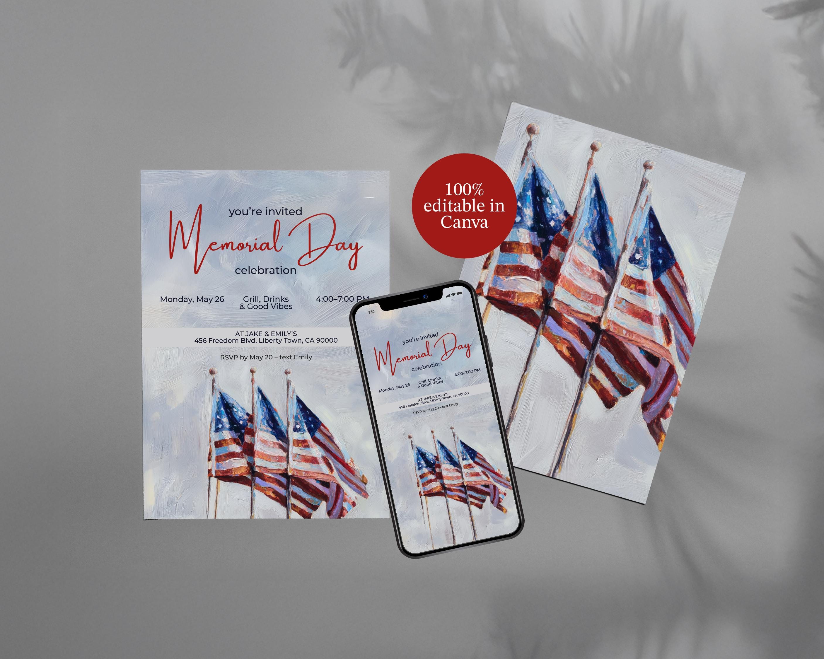 Memorial Day Invitation Template: Patriotic BBQ, American Flag (canva ...