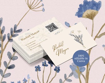 QR Code Business Card| Business Card Template | Business Card With Flowers | Canva Business Card Template | Double Sided Business Card