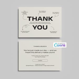 Editable Thank You Card Template | Small Business Thank You Note with Discount Code | Canva Printable Insert for Packaging