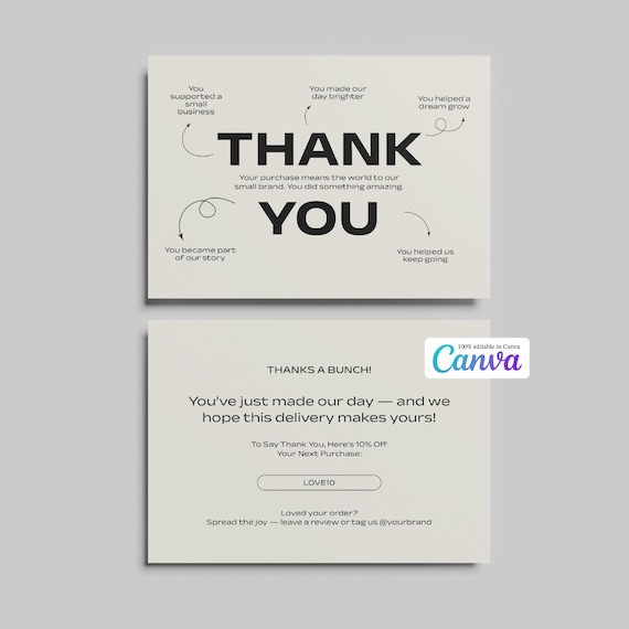 Editable Thank You Card Template | Small Business Insert (Canva)